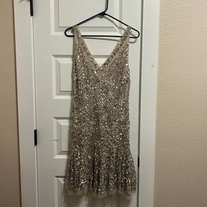 Silver Sequined drop waist Free People Cocktail Dress